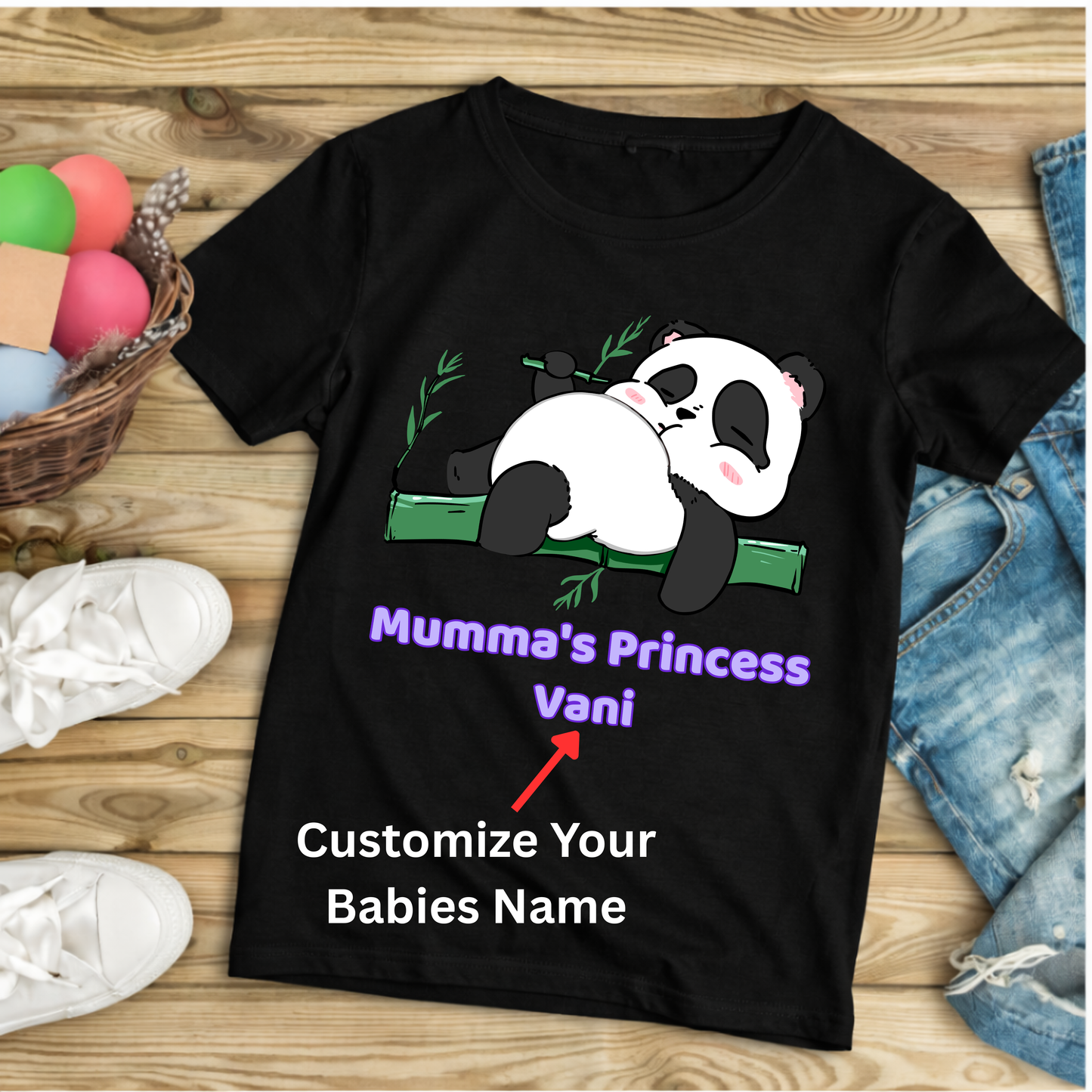 Custom Kids T-Shirt – Mumma’s Princess Panda Tee | Personalized Baby Name Shirt | Cute Panda Kids T-Shirt | Crew Neck T-Shirt
