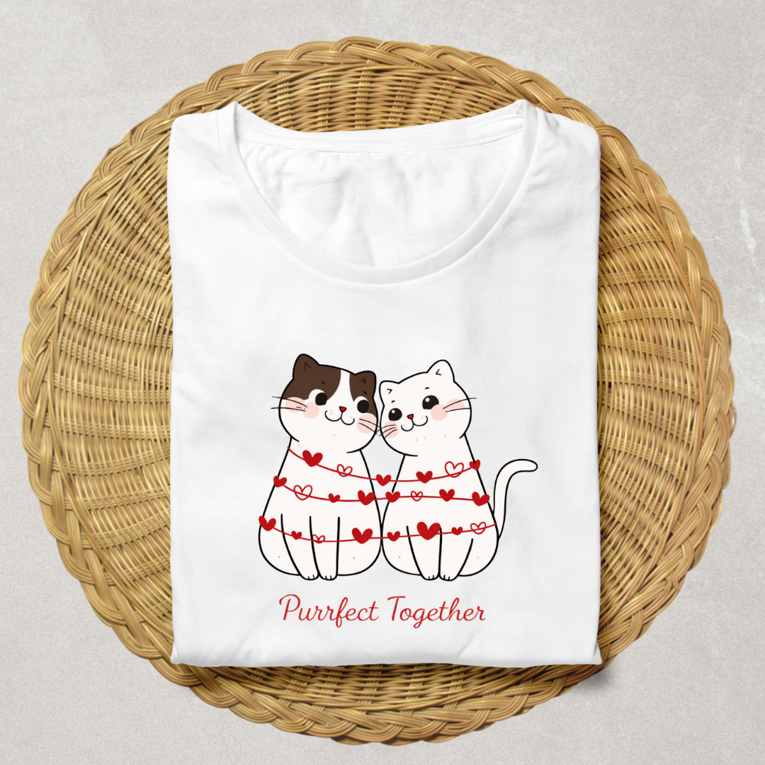 Purrfect Together | Valentine Gift for Couples & Cat Lovers | Unisex Classic Crew T-Shirt