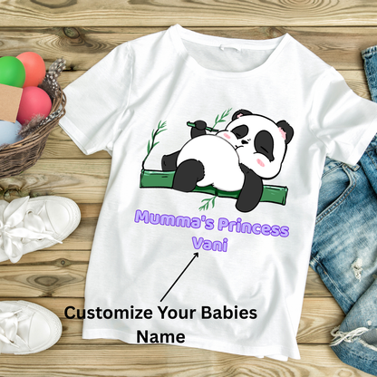 Custom Kids T-Shirt – Mumma’s Princess Panda Tee | Personalized Baby Name Shirt | Cute Panda Kids T-Shirt | Crew Neck T-Shirt