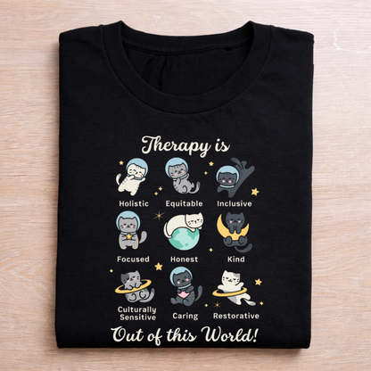Cat Therapy Is Out of This World T-Shirt | Mental Health Positive Cat Illustration Tee |Unisex Classic Crew T-Shirt