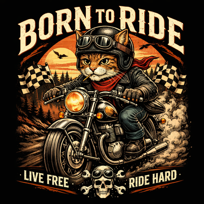 Born to Ride Cat Sweatshirt | Live Free Ride Hard | Unisex 300 GSM Cotton Regular Fit