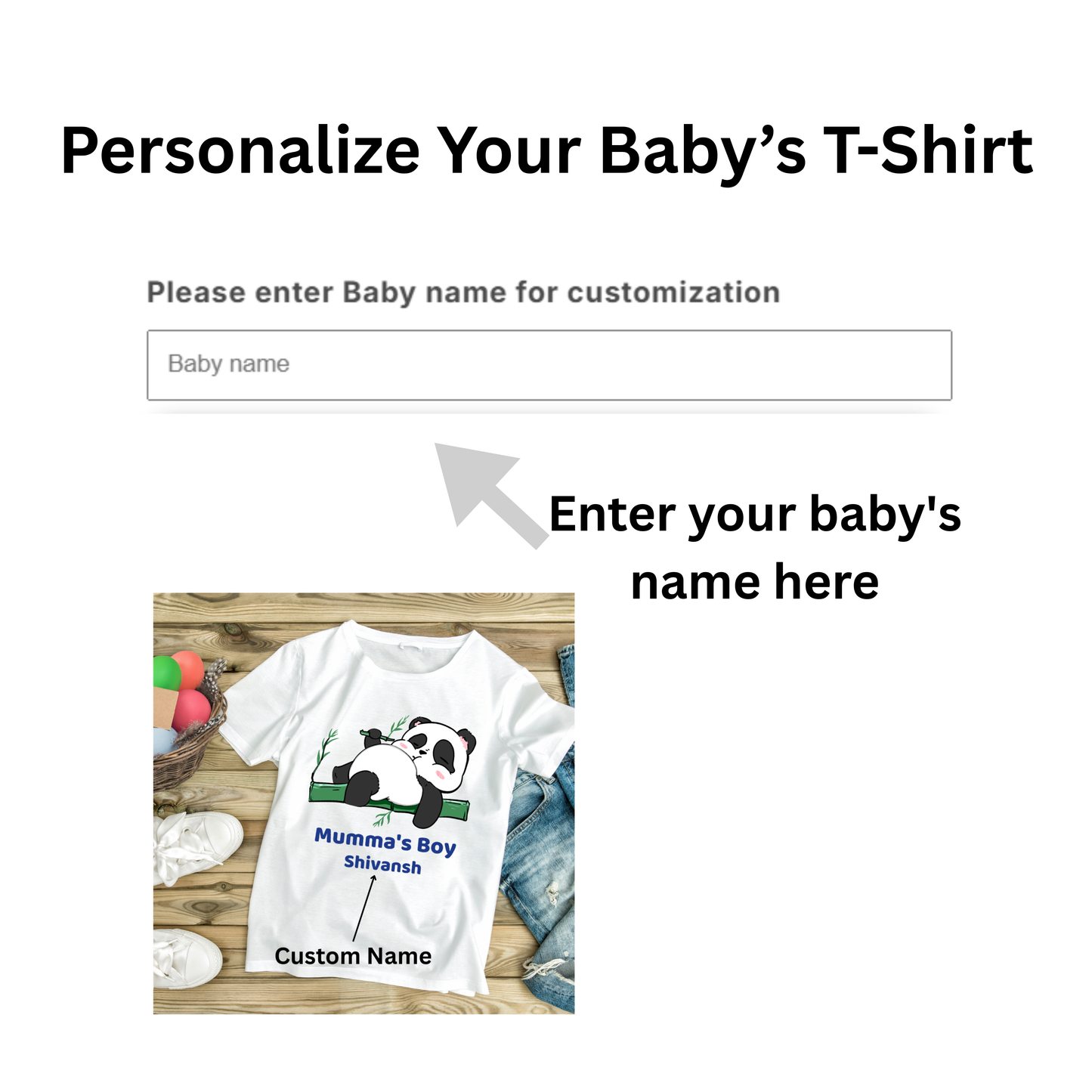 Custom Kids T-Shirt – Mumma’s Princess Panda Tee | Personalized Baby Name Shirt | Cute Panda Kids T-Shirt | Crew Neck T-Shirt