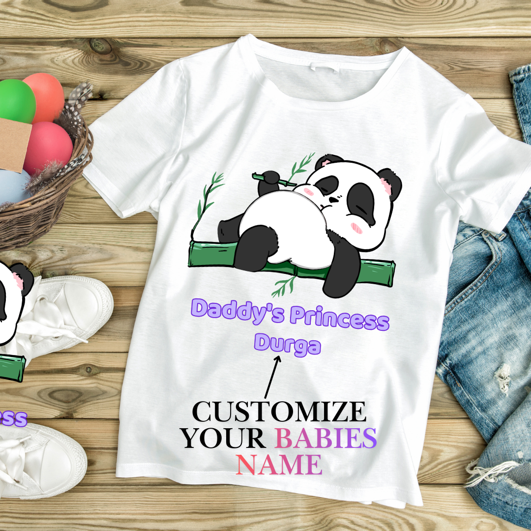 Custom Kids T-Shirt – Daddy’s Princess Panda Tee | Personalized Baby Name Shirt | Cute Panda Kids T-Shirt | Crew Neck T-Shirt
